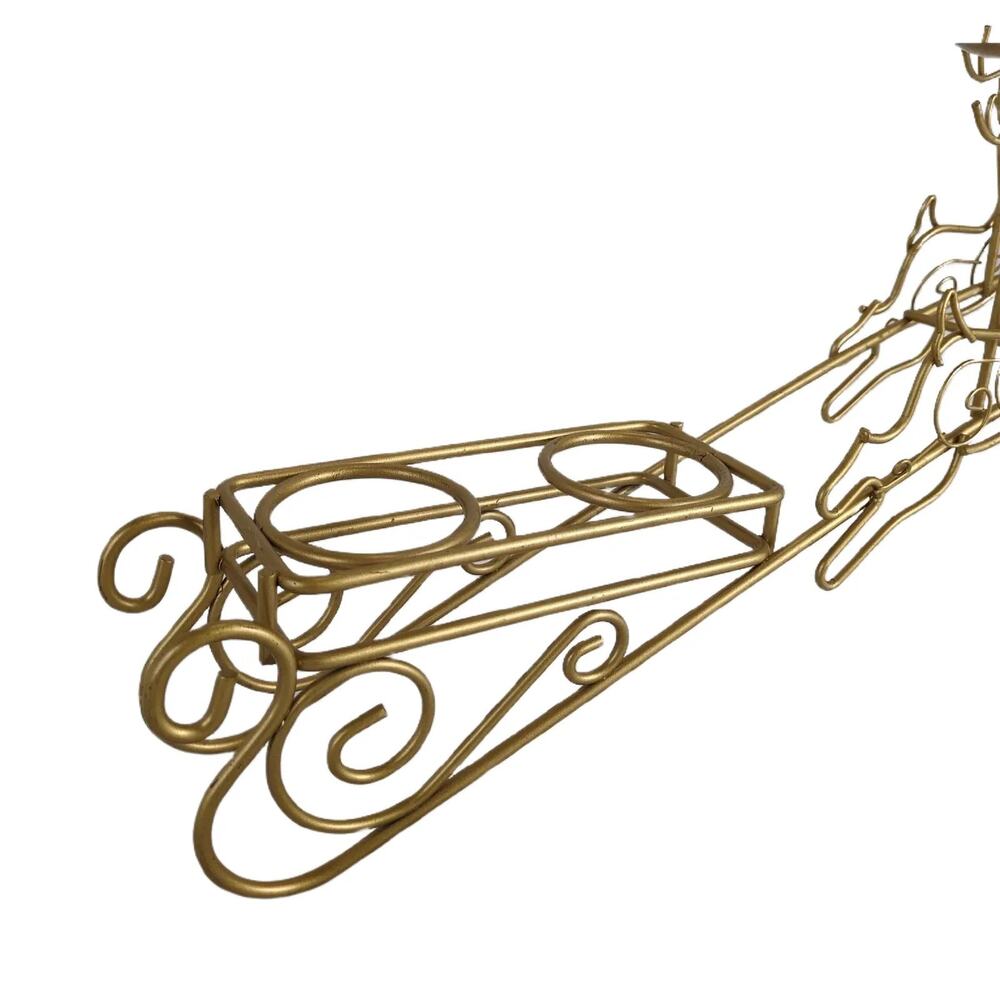 Vintage Macy's Gold Metal Wire 26"‎ Long Reindeer & Sleigh Mantle Candle Holder - Picture 3 of 6